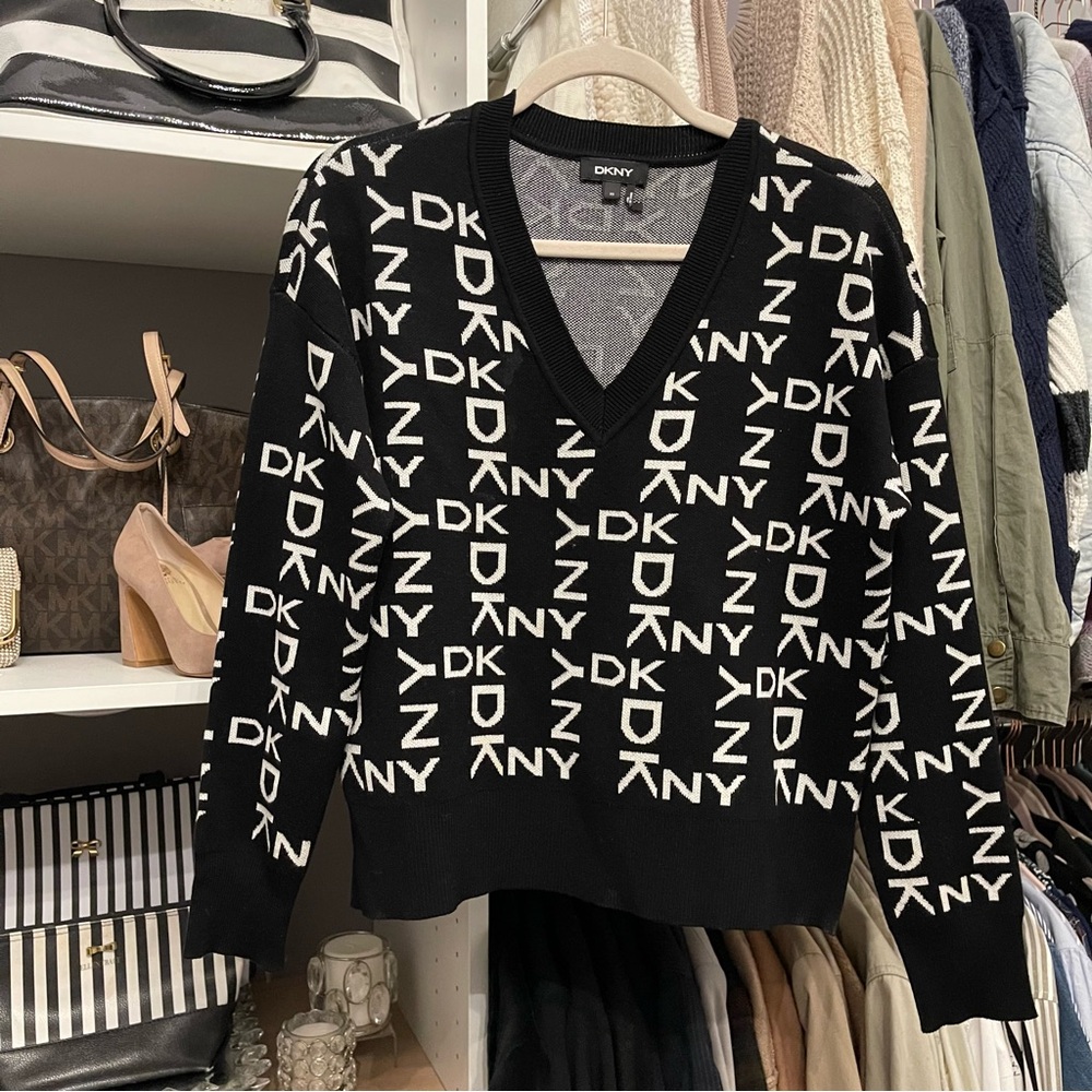 DKNY Black and Gray Textured Cardigan